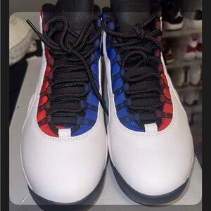 Kids White Sneakers with Red & Blue Accents